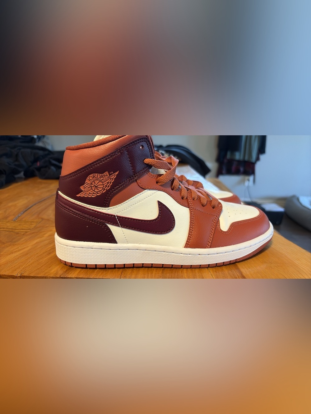 Jordan Mid-Top Sneakers in Maroon, Brown, and White